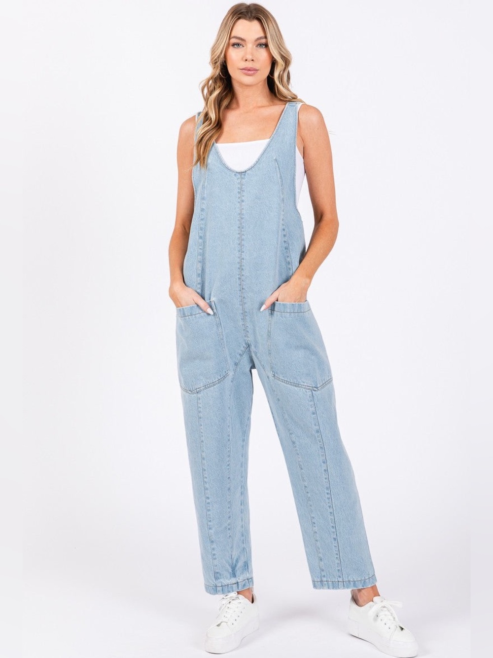 Talulah Overall Jumpsuit Washed Denim Size Large Adjustable Straps